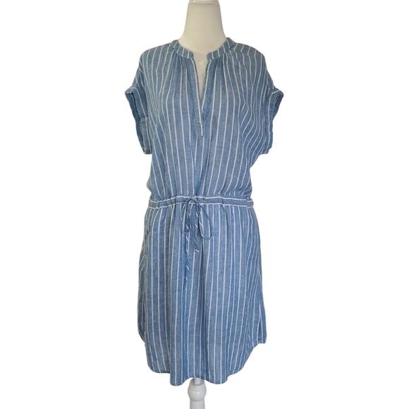 Rails Emma St. Germain Linen Blue White Stripe Blouson Dress XS - Picture 3 of 8